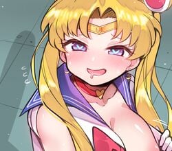 1girls 2020 areola bishoujo_senshi_sailor_moon blonde_hair blue_eyes blue_sailor_collar blush clothing crescent_earrings ditienan_ddn earrings eyebrows_visible_through_hair female female_only hair_bun heart-shaped_pupils huge_breasts large_breasts long_hair meme open_mouth penis_awe sailor_moon sailor_moon_redraw_challenge sailor_senshi_uniform sailor_uniform saliva saliva_trail sweat tagme twintails usagi_tsukino