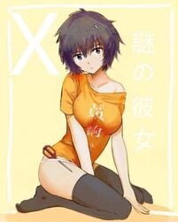 big_breasts messy_hair nazo_no_kanojo_x panties scissors thighhighs urabe_mikoto