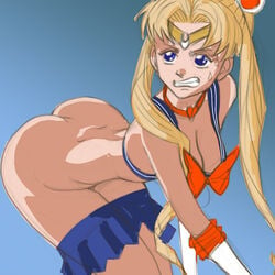 angry artist_request ass big_ass bishoujo_senshi_sailor_moon blonde_hair blue_eyes blush clenched_teeth clothing collar female hair_bun large_breasts long_hair meme no_panties sailor_moon sailor_moon_redraw_challenge sailor_senshi_uniform sailor_uniform skirt skirt_down sweat twintails usagi_tsukino