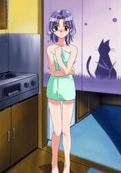 00s 1girls after_shower animated blinking blush covering crossed_arms embarrassed eyebrows_visible_through_hair female female_only game_cg green_eyes indoors looking_at_viewer male_pov mayu_(viper) naked_towel pov purple_hair short_hair sogna solo standing thighs towel viper_(series) viper_m5 water wet