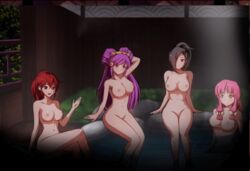 anna_(fire_emblem) anna_(fire_emblem_fates) black_hair breasts fire_emblem fire_emblem_fates kagero_(fire_emblem) mitama mitama_(fire_emblem) navel nipples nude onsen orochi_(fire_emblem) pink_hair purple_hair pussy red_hair