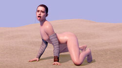 1girls 3d all_fours arm_warmers armwear armwear_only barefoot blender breasts brown_eyes brown_hair day desert feet female female_only freckles happy human human_only jakku looking_at_viewer nipples oil on_all_fours on_ground open_mouth outside render rey sand shiny_skin side_view small_breasts smuteagle solo_female star_wars teeth the_force_awakens throat tied_hair tongue tongue_out white_skin