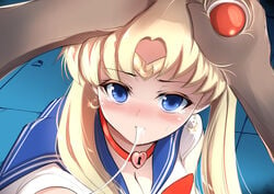 1boy 1girls all_fours ass big_ass bishoujo_senshi_sailor_moon blonde_hair blowjob blue_eyes blue_sailor_collar blush choker cleavage clothing crescent_earrings cum cum_in_mouth cum_string earrings eyebrows_visible_through_hair fellatio female hair_bun hair_grab heart heart_choker jewelry long_hair meme on_knees red_choker sailor_collar sailor_moon sailor_moon_redraw_challenge sailor_senshi sailor_senshi_uniform sailor_uniform saliva syntier13 tears tied_hair twintails upper_body usagi_tsukino