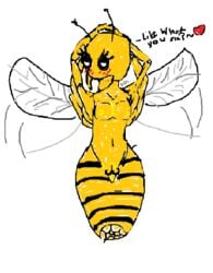 anthro bee black_stripes blush breasts female female_only hands_behind_head monster_girl nipples nude queen_bee terraria vagina wings yellow_body