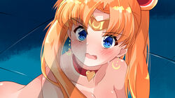 1boy 1girls all_fours ass bishoujo_senshi_sailor_moon blonde_hair blue_eyes blush choker clavicle cleavage cock_hungry crescent_earrings earrings eyebrows_visible_through_hair female hair_bun hair_grab heart heart_choker jewelry long_hair meme naked nude on_knees open_mouth penis_awe penis_shadow pruzhka red_choker sailor_moon sailor_moon_redraw_challenge sailor_senshi_uniform saliva surprised tears tied_hair twintails upper_body usagi_tsukino visible_breath