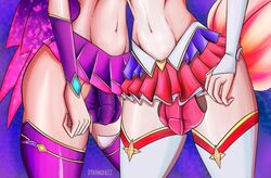 abs ahri balls dickgirl futa_only futanari hips league_of_legends legs penis skirt star_guardian_ahri star_guardian_series star_guardian_xayah strangerzz waist xayah