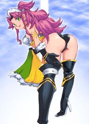 angela_(seiken_densetsu_3) angela_(trials_of_mana) ass bent_over female green_eyes looking_at_viewer looking_back panties purple_hair seiken_densetsu seiken_densetsu_3 tagme trials_of_mana