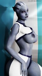 1girls 3d alien alien_girl asari bioware blender blue_skin breasts female liara_t'soni major_guardian mass_effect midriff midriff_baring_shirt sci-fi science_fiction scifi shirt_lift solo solo_female