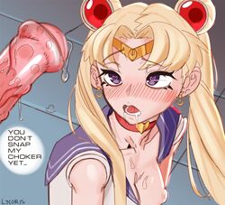 1boy 1girls big_breasts bimbo bishoujo_senshi_sailor_moon blonde_hair blue_eyes busty choker clothing cock_hungry english_text faceless_male female horsecock looking_at_penis lycoris_(artist) meme sailor_moon sailor_moon_redraw_challenge sailor_senshi_uniform signature small_breasts staring_at_penis text uncensored usagi_tsukino