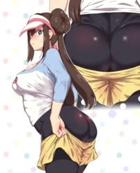 1girls ass big_ass big_breasts black_leggings black_pantyhose blue_eyes blushing brown_hair dat_ass double_bun dressing eye_contact female glowing_eyes hat high_resolution huge_ass huge_breasts human leggings long_hair looking_at_viewer nintendo ooyun pantyhose pokemon pokemon_bw2 rosa_(pokemon) skirt skirt_up solo sweat thick_ass thick_thighs thighs tight_clothing tight_shirt twintails wide_hips yugion