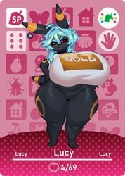 1girls alternate_color animal_crossing anthro anthrofied big_breast big_breasts big_ears black_fur black_sclera blue_hair bottomless breasts busty canine card chubby clothed clothes crossover curvy curvy_figure eigaka english_text eye_contact featureless_crotch feet female fur furry furry_only half-closed_eyes hands huge_ass huge_breasts large_breasts long_ears looking_at_viewer lucy_(aikega) nintendo original_character partially_clothed pokémon_(species) pokemon pubic_hair red_eyes shirt short_hair shortstack smile solo standing tail text thick_thighs thighs thunder_thighs topwear umbreon venus_body voluptuous wide_hips yellow_fur