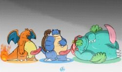 2020 3boys anthro anthrofied belly big_belly blastoise blue_body blueblu charizard chubby dragon fire green_body group hand_on_stomach hi_res larger_male leaf male male_only nintendo obese overweight overweight_male penis penis_size_difference pokémon_(species) pokemon pokemon_(species) pokemon_rgby red_body relaxing reptile scalie simple_background simple_shading size_difference sleeping smaller_male smile thick_thighs tired turtle venusaur video_games wide_hips yaoi