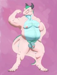 anthro atticus dragon flaccid foreskin genitals hi_res male male_only overweight penis pose presenting pubes solo treebarkdragon