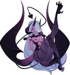 1girls adapted_costume afk_arena breasts butt claw_feet claws demon demon_girl demon_horns demon_tail demon_wings edit female horns long_hair mehira nipples open_clothes purple_skin red_skin solo_female spade_tail succubus tagme tail topless white_hair wings