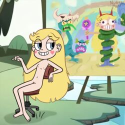 blonde_hair blue_eyes breasts casual disney edit feet heart_cheeks nipples outdoors pale-skinned_female pussy royal_magic_wand sitting star_butterfly star_vs_the_forces_of_evil tagme