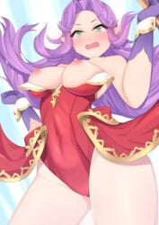 angela angela_(seiken_densetsu_3) angela_(trials_of_mana) breasts breasts_out dura female green_eyes large_breasts nipples purple_hair seiken_densetsu seiken_densetsu_3 simple_background solo tagme topless trials_of_mana