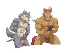 2boys 41raco anthro bodily_fluids brown_body brown_fur canid canine canis domestic_dog duo equid equine erection fur gay genital_fluids genitals grey_body grey_fur grey_hair hair horse husky keisuke_hirama kirupi kouya_(morenatsu) male male_only mammal masturbation morenatsu nordic_sled_dog nude open_mouth penile penile_masturbation penis precum red_hair shirako signature simple_background spitz teeth_showing video_games visual_novel white_background yaoi