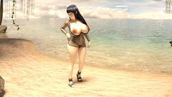 3d 3d_(artwork) beach female hyuuga_hinata large_breasts mesh_shirt mesh_top naruto naruto_(series) naruto_shippuden solo_female string_panties the8bitter_(artist)