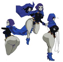 alternate_ass_size alternate_breast_size ass bare_legs belt big_ass big_breasts boots bottom_heavy bubble_butt cigusa cloak clothing dc dc_comics female female_only footwear high_heel_boots huge_ass large_breasts outerwear pale-skinned_female purple_hair rachel_roth raven_(dc) shoes short_hair solo solo_female solo_focus superheroine teen_titans thick_thighs thighs