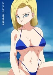 android android_18 big_breasts bikini blonde_hair blue_eyes bob_cut bryaxrt dragon_ball dragon_ball_z female female_only short_hair solo solo_female solo_focus