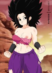 big_breasts black_hair bryaxrt caulifla dragon_ball dragon_ball_super female female_only nipple_slip nipples saiyan solo solo_female solo_focus spiky_hair