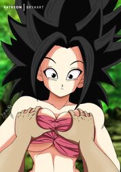 1girls big_breasts black_eyes black_hair breast_grab breasts bryaxrt caulifla dragon_ball dragon_ball_super female fondling fondling_breast groping huge_breasts male saiyan shounen_jump spiky_hair straight