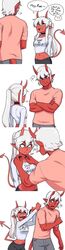 1boy 1girls 2019 ?? bait_and_switch choker clothing comic cute demon demon_boy demon_girl demon_horns demon_tail funny himbo horns li_(rob_ishi) long_hair lowres meme misunderstanding oblivious original original_character ponytail rae_(rob_ishi) red-skinned_female red-skinned_male red_skin rob_ishi snap_my_choker speech_bubble text white_hair wholesome