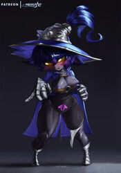 1girls 2020 animal_ears big_breasts black_skin blue_hair blush boots breasts cape embarrassed female gloves hat highres league_of_legends mayhem_(artist) nipple_slip nipples pussy_ejaculation pussy_juice pussy_juice_drip riot_games rule_63 shortstack thick_thighs thighs veigal veigar wide_hips yellow_eyes yordle