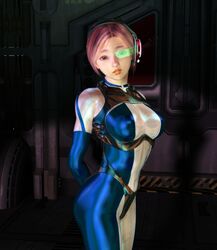 3d ass bodysuit breasts female female_only green-tinted_eyewear headset scouter short_hair tagme tinted_eyewear