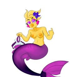 avian bird blonde_hair breasts chicken five_nights_at_freddy's five_nights_at_freddy's:_help_wanted five_nights_at_freddy's_2 flower galliform gallus_(genus) hair hi_res hybrid marine merfolk nude phasianid plant purple_body purple_eyes purple_scales scales solo toy_chica_(fnaf) video_games yellow_body yellow_skin zhenai