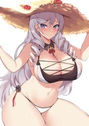 1girls algerie_(azur_lane) algerie_(white_sand_paradise)_(azur_lane) azur_lane big_breasts blush breasts cleavage female female_only huge_breasts kuavera large_breasts light-skinned_female light_skin looking_at_viewer solo thick_thighs vichya_dominion_(azur_lane) wide_hips