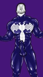 1boy abs alien artist_request bara beard biceps bulge domination erection flexing gay glasses goo living_suit male male_only marvel muscle muscle_growth muscle_worship muscles muscular nipples original_character partially_colored pecs penis pose purple_background slime solo spider-man_(series) suit symbiosis symbiote transformation venom venom_(marvel)