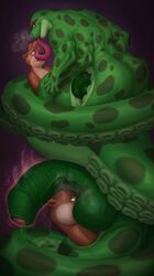 2boys anaconda anthro balls boa_(snake) bodily_fluids boinae coiling dagapuff duo fan_character foreskin gay genital_fluids genitals hi_res hybrid hypnosis lutrine male male/male mammal mind_control musk mustelid naga penis precum reptile scalie serpentine smothering snake tentacle tongue