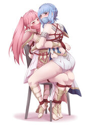 2girls adzuqi ass bare_legs bare_thighs blue_hair blush bondage bound_to_chair bound_together braid brown_eyes dancer dancer_(three_houses) dancer_outfit female female_only femsub fire_emblem fire_emblem:_three_houses gag gladiator_sandals hilda_valentine_goneril light_blue_hair long_hair looking_at_viewer looking_back marianne_von_edmund medium_hair multiple_girls multiple_subs nintendo on_lap pink_eyes pink_hair punishment restrained rope rope_bondage sitting_on_lap thealagator thighs tied_together twintails