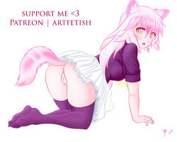 1girls absurdres animal_ears anus artfetish ass english_text female female_only highres light-skinned_female light_skin looking_back murenase!_seton_gakuen okami_ranka pussy skirt solo tail thighhighs toe_socks toes wolf wolf_ears wolf_girl wolf_tail