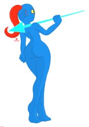 artist_logo artist_name ass big_ass blue_skin feet female female_only fist from_behind horryhane looking_away nude red_hair solo solo_female spear spear_of_justice tagme undertale undyne walking weapon