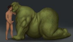 all_fours arched_back ass balls belly big_ass big_butt dagapuff duo erection gay genitals go_away hairy human human_male humanoid kissing light-skinned_male light_skin male male/male male_only mammal muscular orc orc_male original_character penis size_difference