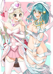 2girls blush breasts multiple_girls nipples nurse_cat queen_reika the_battle_cats undressing ya.yu. yuri