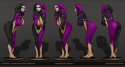 3d barefoot cleavage huge_breasts jester_cap jester_outfit legend_of_queen_opala masquerade_(legend_of_queen_opala) pose texelion thick_thighs