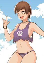 bracelets brown_hair female female_only freckles luna_loud nickelodeon paperclip_earrings sly_(artist) straight_hair striped_bikini_bottom swimsuit swimwear the_loud_house