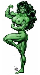 1girls 2008 ass biceps big_breasts breasts butt dcmatthews extreme_muscles female female_only flexing flexing_bicep full_body green_body green_eyes green_skin huge_breasts hulk_(series) large_breasts legs long_hair marvel marvel_comics muscles muscular muscular_female muscular_legs muscular_thighs nipples nude nude_female posing she-hulk solo solo_female thick_thighs thighs veiny_muscles white_background