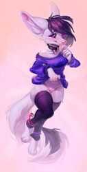 2020 anthro black_sclera canid canine clothed clothing digital_media_(artwork) female fox genitals hi_res mammal purple_eyes pussy solo ulitochka