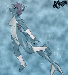 anthro blue_skin female fish fluids furry genital genitals hair kosa nude shark solo water