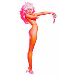 1girls female female_only jem_and_the_holograms jerrica_benton microphone nude pink_hair solo standing