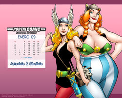 2girls asterix asterix_and_obelix blonde_hair dogmatix female mariano_navarro obelix orange_hair rule_63