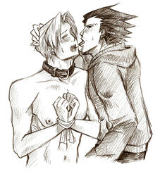 bound_wrists collar gay gyakuten_saiban kissing male miles_edgeworth naruhodou_ryuuichi narumistu tagme wrightworth