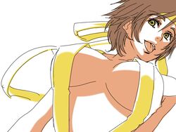 1girls breasts brown_hair circle_anco close-up female female_only headband large_breasts nene_(sengoku_musou) sengoku_musou sengoku_musou_2 short_hair sling_bikini solo swimsuit tongue uncensored yellow_eyes