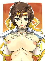 areola areolae armor big_breasts breasts brown_eyes brown_hair choker female female_focus female_only hairband hands_on_own_chest headband large_breasts looking_at_viewer michael_f91 musou_orochi nene_(sengoku_musou) nipples pointy_chin sengoku_musou sengoku_musou_2 short_hair smile solo solo_female topless topless_frame upper_body