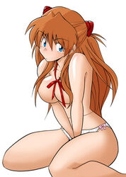 asuka_langley_sohryu censored convenient_censoring hair_over_breasts hetano_yokoduki large_breasts neon_genesis_evangelion nude panties red_hair topless underwear underwear_only