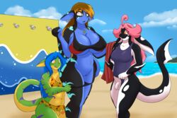 1girls 2futas anthro assisted_exposure balls balls_under_clothes beach bikini black_body blonde_hair blue_eyes blue_hair bottomless_skirt breasts cainesart cetacean chameleon chubby clitoris clitoris_piercing clothed clothing curvy ear_piercing erection_under_clothes erection_under_skirt female flaccid futa_on_female futa_sans_pussy futa_with_futa futanari gecko geecku genital_piercing green_body hair half-erect huge_breasts intersex large_breasts las_lindas lizard long_hair mammal marine markings navel navel_piercing non-mammal_breasts open_mouth orange_eyes orca panties panty_pull penis penis_out penis_under_clothes penis_under_skirt piercing pink_hair purple_stripes pussy pussy_piercing quesi reptile sand scalie seaside skirt skirt_lift smile stripes swimsuit tongue tongue_piercing tree underwear whale white_body wide_hips xeanica yellow_body yellow_eyes